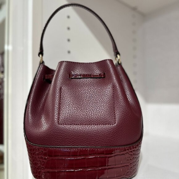 NWT！NEW！Michael Kors Reed Bucket Bag Crocodile Embbossed Leather Belted -Oxblood - Picture 11 of 15
